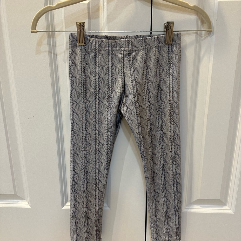 Terez Girls Cable-Knit Printed Leggings in Light Gray